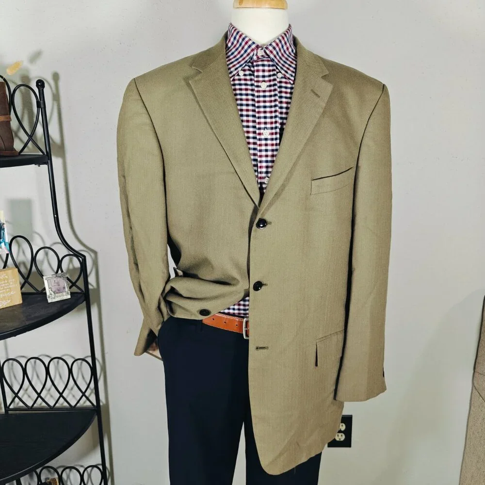 Nautica Lord Taylor Men's Sport Coat‎ Blazer Brown Herringbone Silk Wool Sz 44L